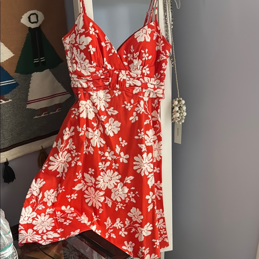 Donna Morgan Red and White Ruffled Sundress